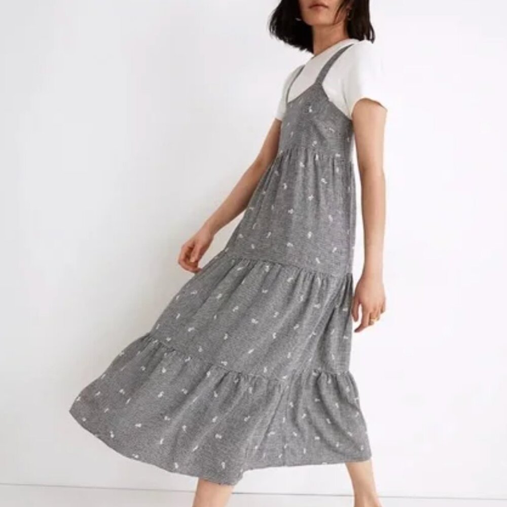 Madewell Embroidered Tiered Midi Dress